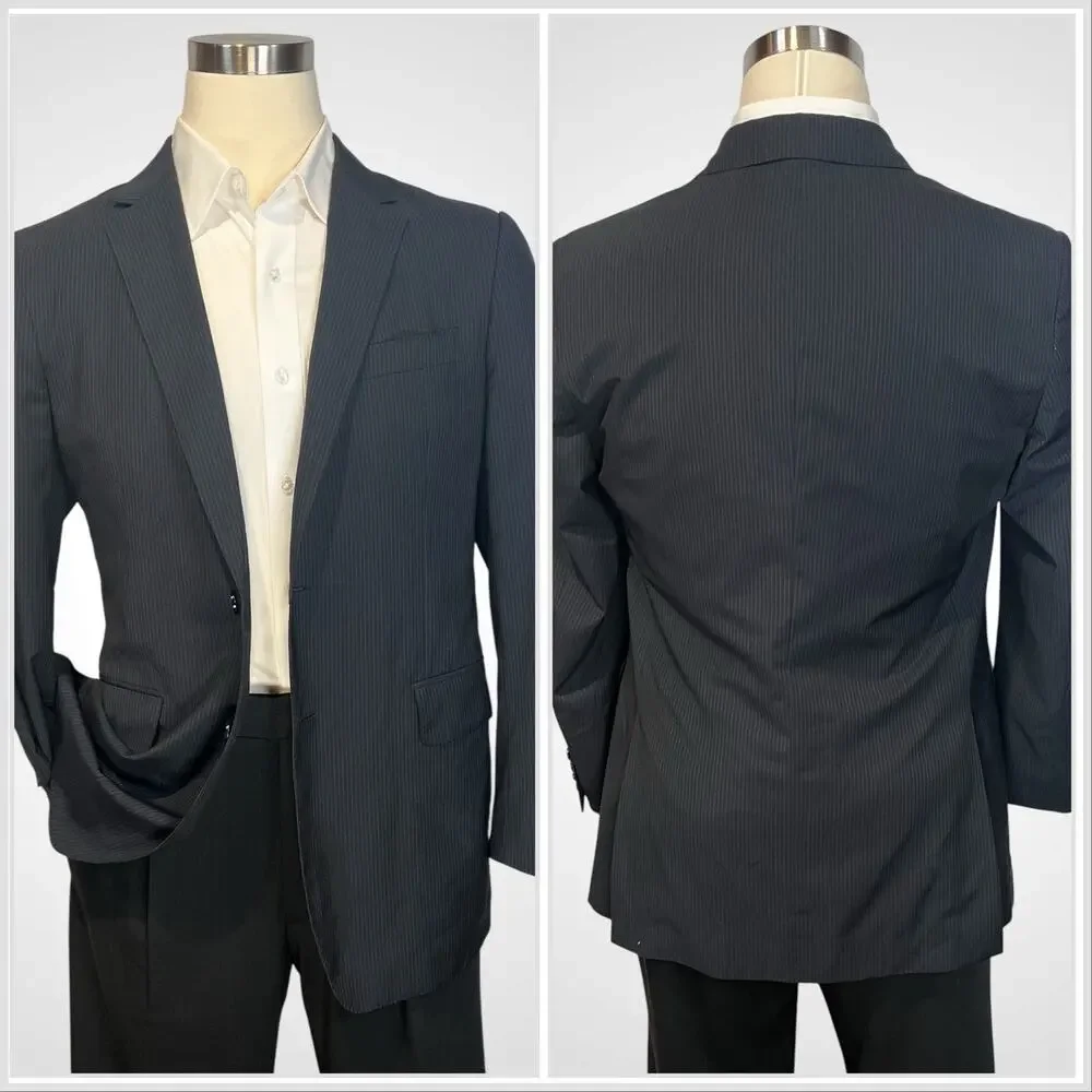 Burberry London Blazer 40-42R Dark Navy Blue Tonal Stripe Made in Italy
